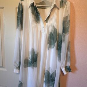 Nine West White Dress with Sage Green Print